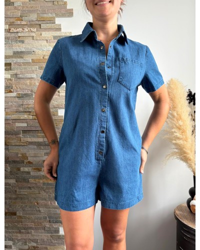 DORINE | Combinaison short en jean avec pressions