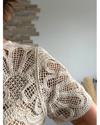 GWENDOLINE | Blouse manche courte en crochet beige