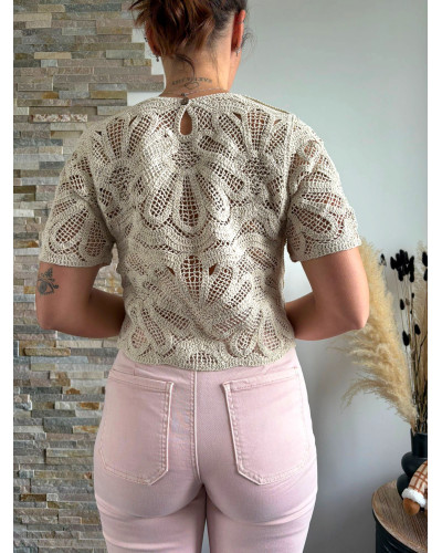 GWENDOLINE | Blouse manche courte en crochet beige