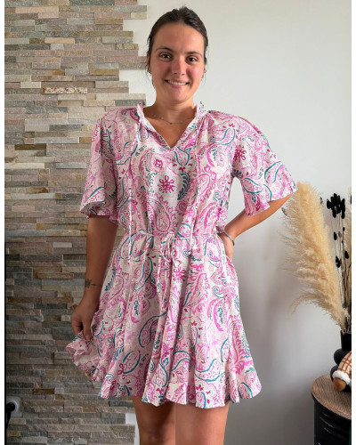 CASSANDRA | Robe patineuse motif cachemire rose