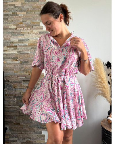 CASSANDRA | Robe patineuse motif cachemire rose