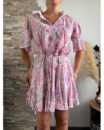 CASSANDRA | Robe patineuse motif cachemire rose