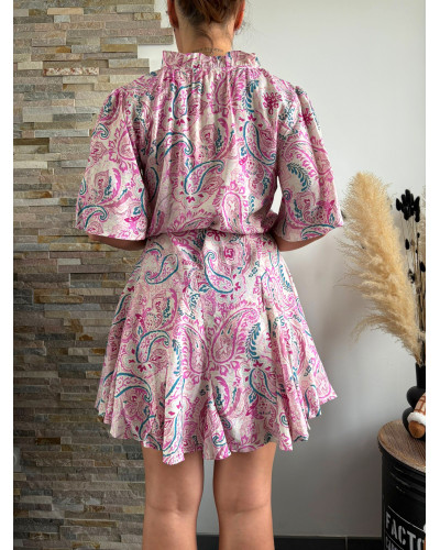 CASSANDRA | Robe patineuse motif cachemire rose