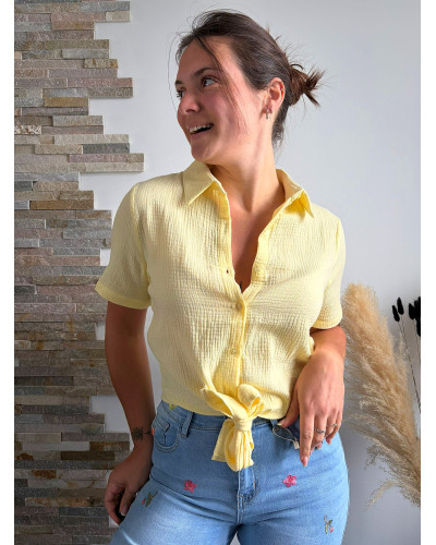 BASTIA | Chemise jaune en gaze de coton à nouer