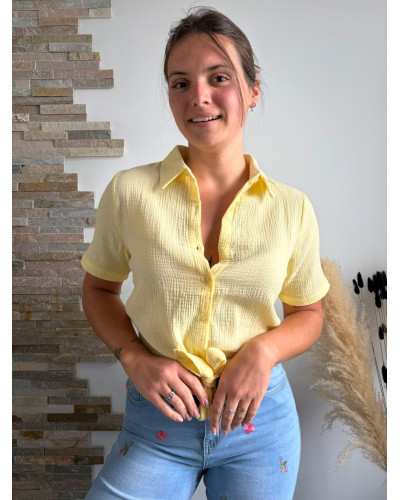 BASTIA | Chemise jaune en gaze de coton à nouer