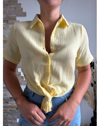 BASTIA | Chemise jaune en gaze de coton à nouer