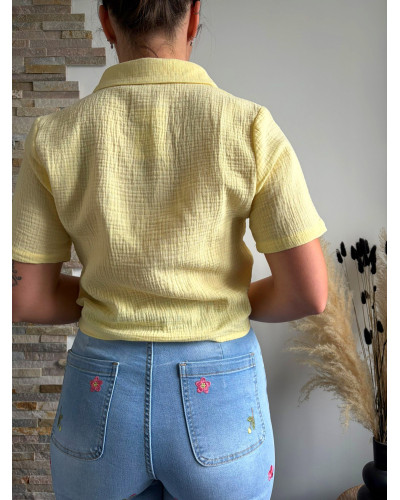 BASTIA | Chemise jaune en gaze de coton à nouer