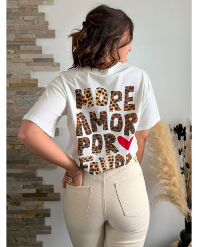 OLIVIER | Tee-shirt coton blanc MORE AMOR POR FAVOR léopard