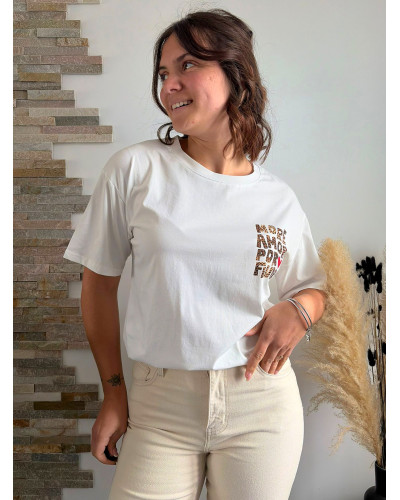 OLIVIER | Tee-shirt coton blanc MORE AMOR POR FAVOR léopard