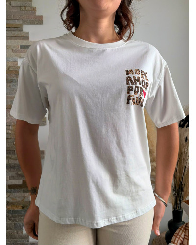 OLIVIER | Tee-shirt coton blanc MORE AMOR POR FAVOR léopard