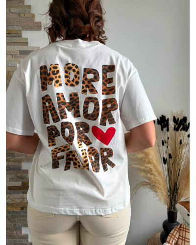 OLIVIER | Tee-shirt coton blanc MORE AMOR POR FAVOR léopard