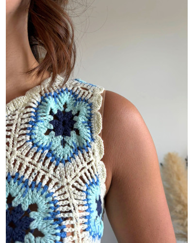 MAEL | Top en crochet écru et bleu marine