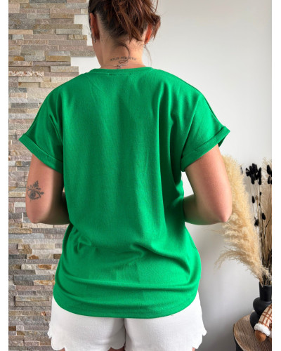 RUBEN | Tee-shirt vert col v légèrement irisé