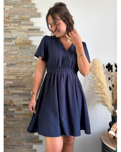 DOMITILLE | Robe unie bleu marine détails tressés