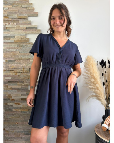 DOMITILLE | Robe unie bleu marine détails tressés