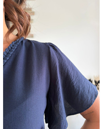 DOMITILLE | Robe unie bleu marine détails tressés