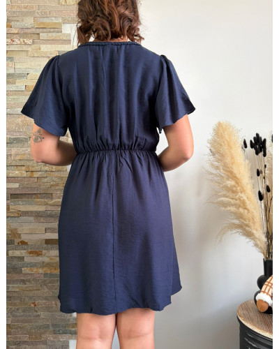 DOMITILLE | Robe unie bleu marine détails tressés