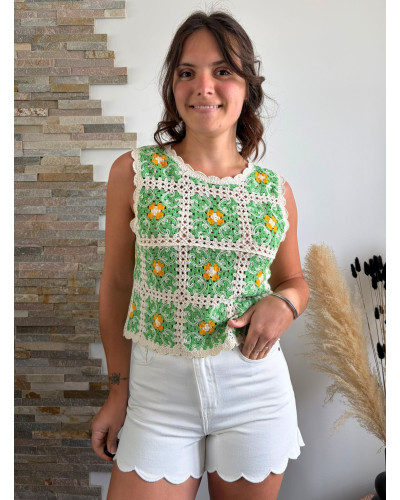 ARTHUR | Top en macramé vert et jaune
