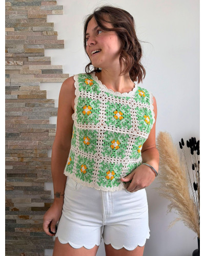 ARTHUR | Top en macramé vert et jaune