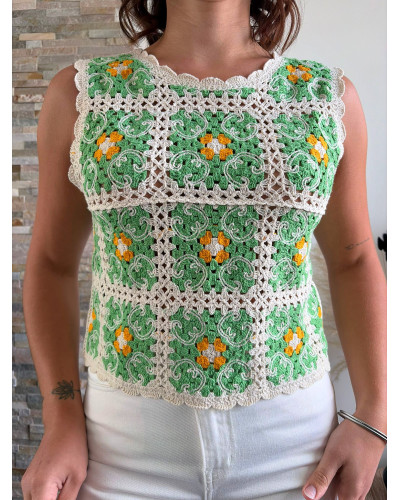 ARTHUR | Top en macramé vert et jaune