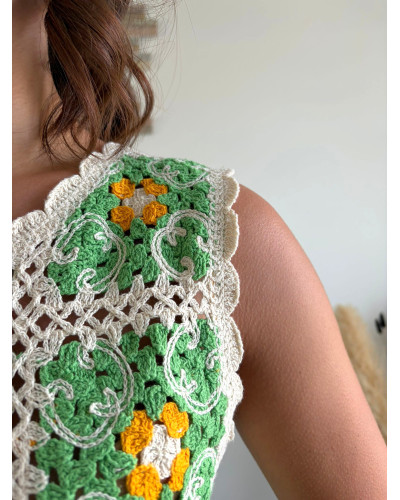 ARTHUR | Top en macramé vert et jaune