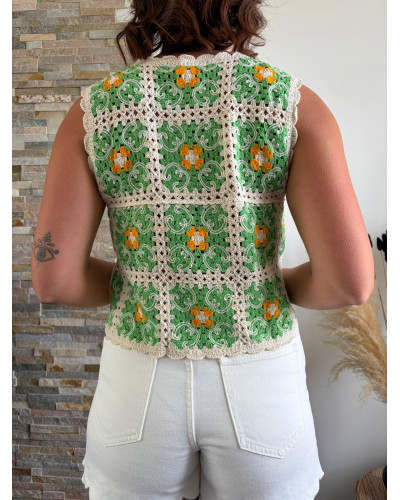 ARTHUR | Top en macramé vert et jaune