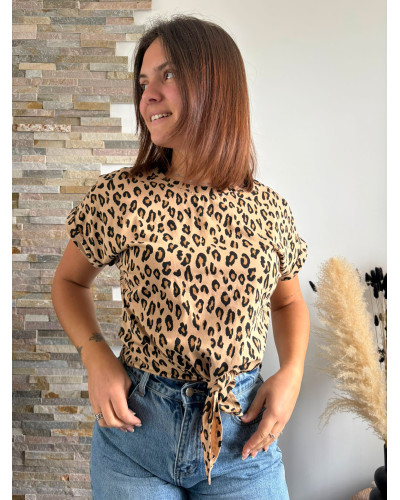 ORSO | Tee-shirt léopard noeud dans le bas