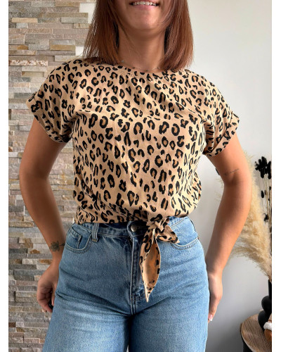ORSO | Tee-shirt léopard noeud dans le bas