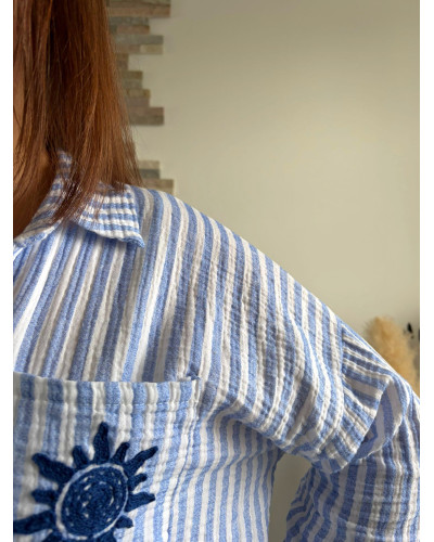 OPALINE | Chemise rayée gaze de coton broderie soleil