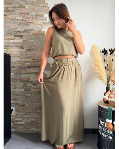 BRANDON | Ensemble top et jupe longue kaki