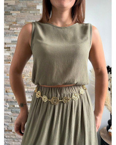 BRANDON | Ensemble top et jupe longue kaki