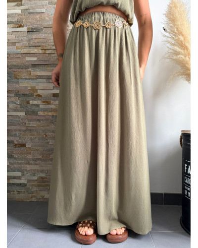 BRANDON | Ensemble top et jupe longue kaki
