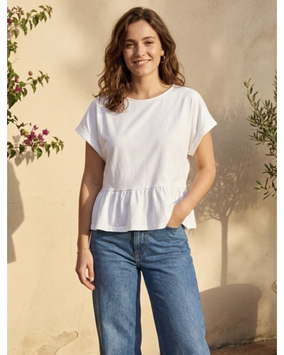 LILIO | Tee-shirt blanc peplum noeud liberty dans le dos