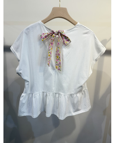 LILIO | Tee-shirt blanc peplum noeud liberty dans le dos