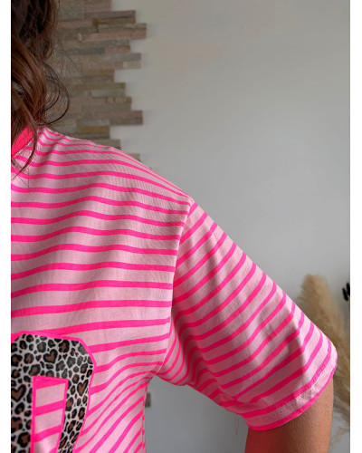 PACOME | Tee-shirt rose rayé SOHO léopard