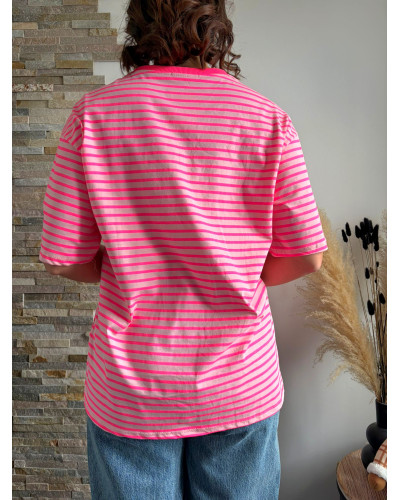 PACOME | Tee-shirt rose rayé SOHO léopard