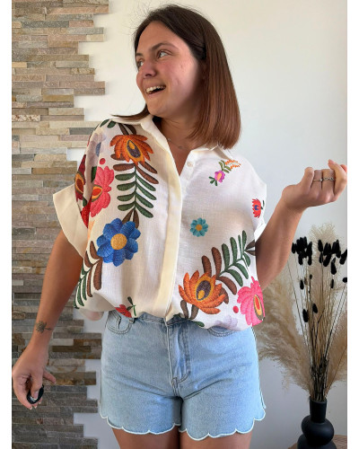 MILA | Chemise en lin gros imprimé coloré