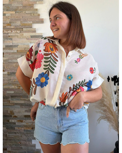 MILA | Chemise en lin gros imprimé coloré