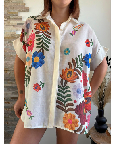 MILA | Chemise en lin gros imprimé coloré