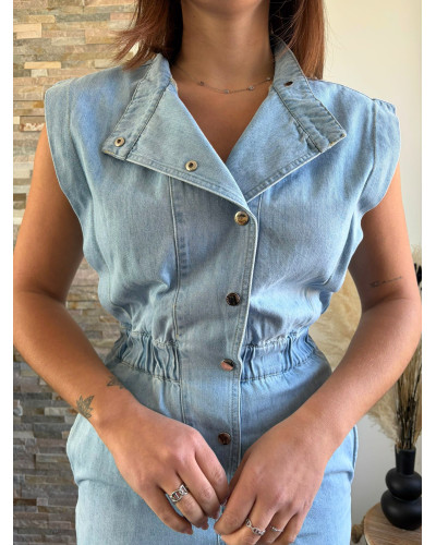 CERISE | Combinaison pantalon en jean avec pressions