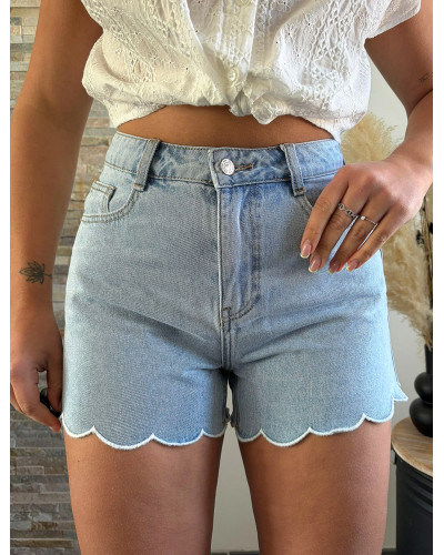 THOMAS | Short en jean oraije bord feston