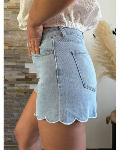 THOMAS | Short en jean oraije bord feston