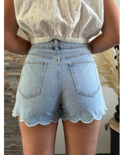 THOMAS | Short en jean oraije bord feston