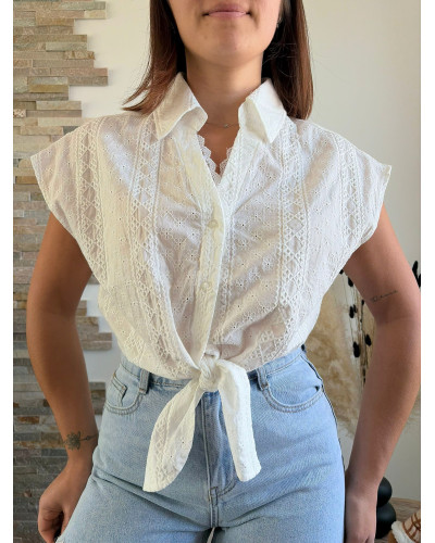 ANNE-LISE | Chemisette blanche en broderie avec noeud