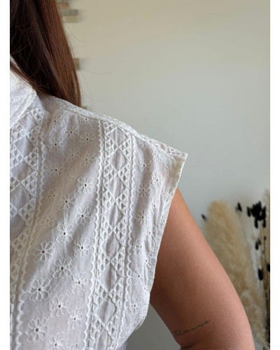ANNE-LISE | Chemisette blanche en broderie avec noeud