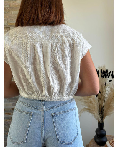 ANNE-LISE | Chemisette blanche en broderie avec noeud