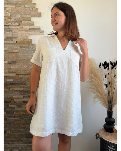 ALBA | Robe droite blanche col chemise avec broderie