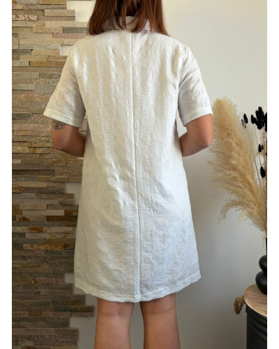 ALBA | Robe droite blanche col chemise avec broderie
