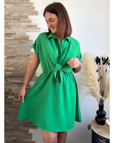 JUDITH | Robe verte nouée à la taille