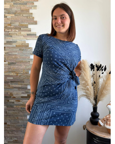 BONNIE | Robe tee-shirt bleu motif bandana